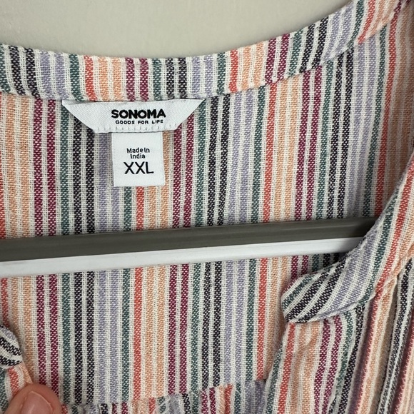 Sonoma Linen Blend Aframe dress Rainbow Striped Cottagecore Pockets Sz XXL A172 - Picture 3 of 7